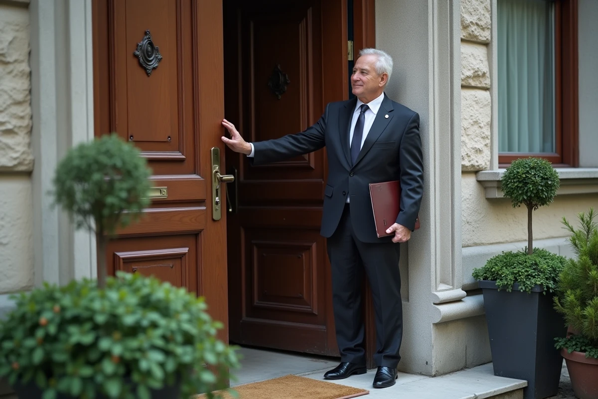 Officier de justice frappant à une porte d