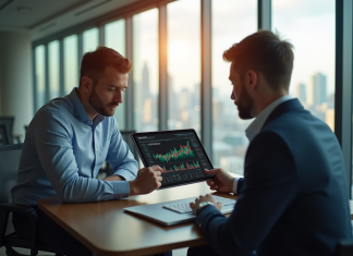 Revenue des fonds d’investissement : Comment fonctionne-t-il ? Professionnels analysant des graphiques financiers dans un bureau lumineux