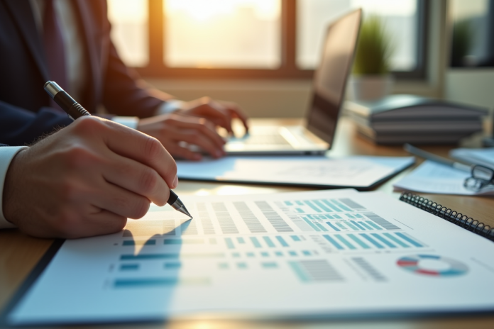 Bureau moderne avec grille de salaire et documents