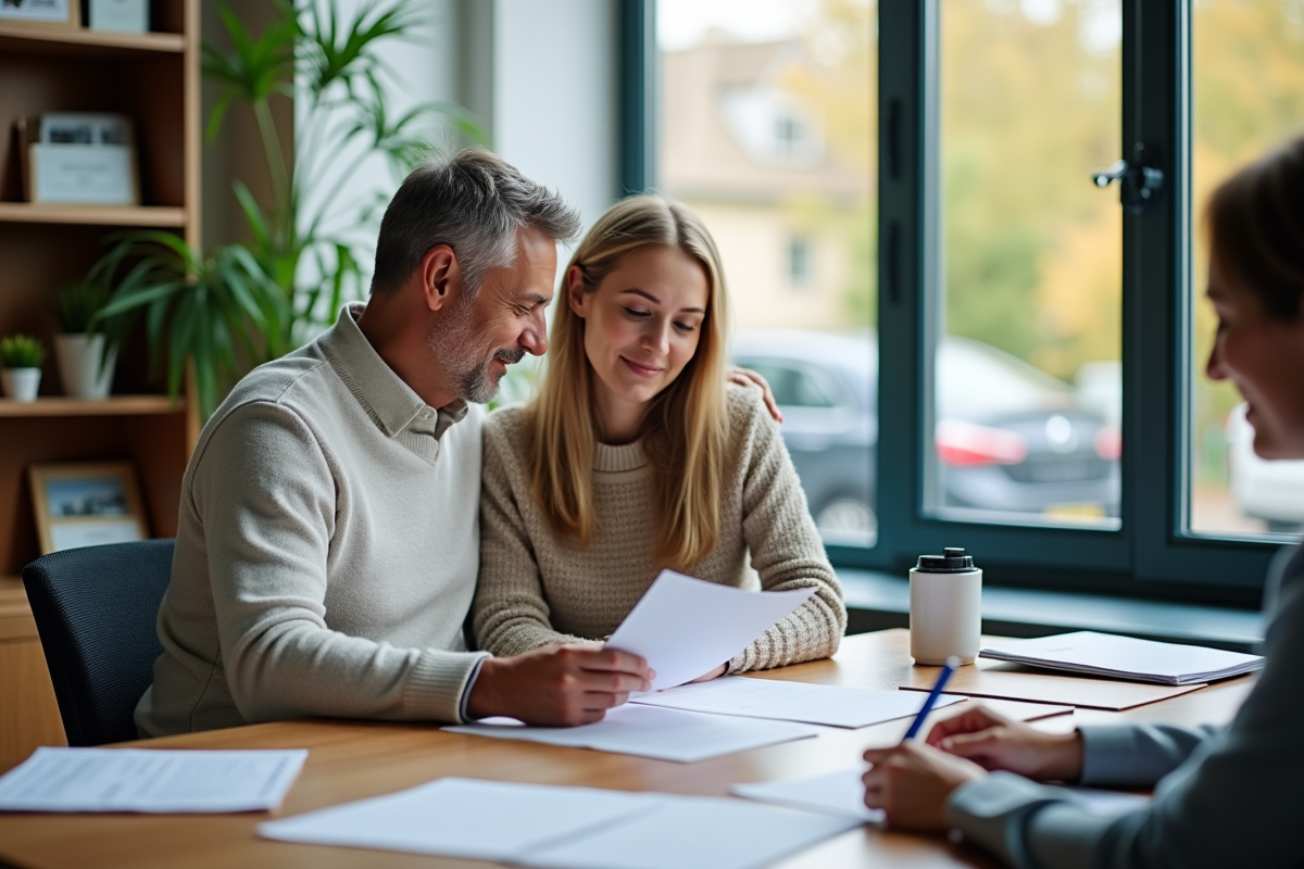 Couple écoute un conseiller financier dans une banque