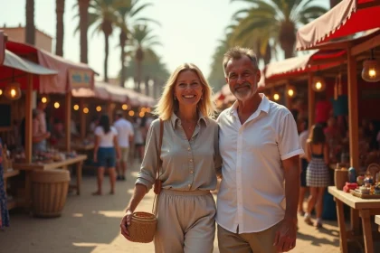 Couple souriant au marché nocturne de Le Barcarès
