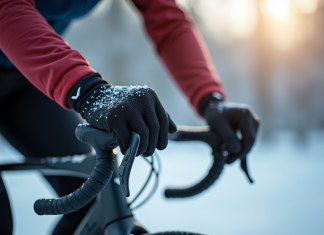 Les atouts des gants chauffants Ekoi pour les cyclistes en hiver Cycliste en hiver portant gants isolants sur un vélo