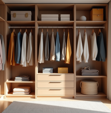Ranger son dressing : des astuces simples pour une garde-robe stylée Dressing organisé avec vêtements colorés sur cintres en bois