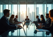 Groupe de professionnels financiers dans un bureau moderne