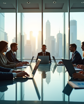 Groupe de professionnels financiers dans un bureau moderne