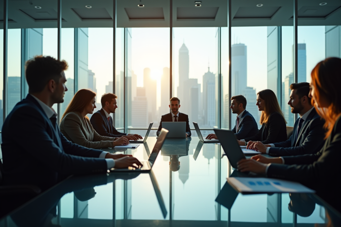 Groupe de professionnels financiers dans un bureau moderne