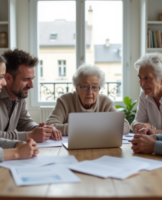 Famille multigenerational autour d'une table à Paris