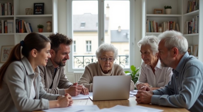 Famille multigenerational autour d'une table à Paris