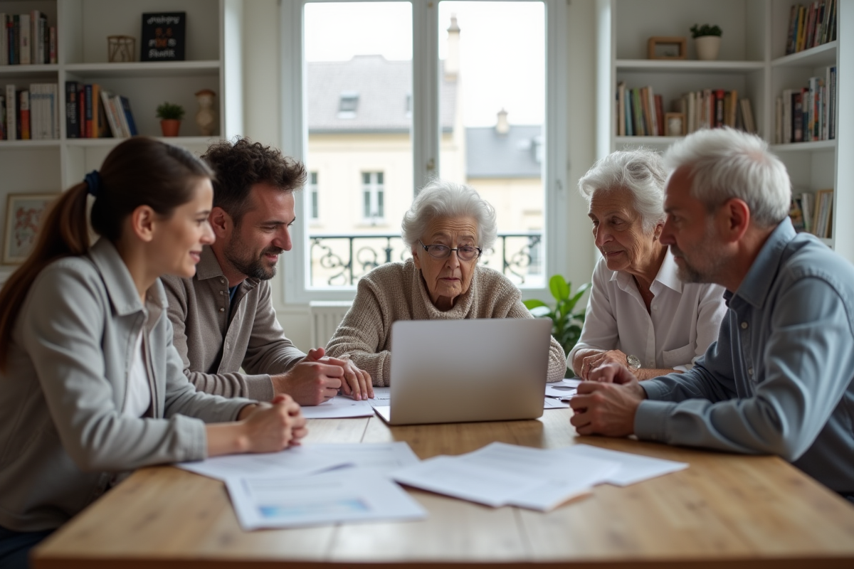 Famille multigenerational autour d'une table à Paris
