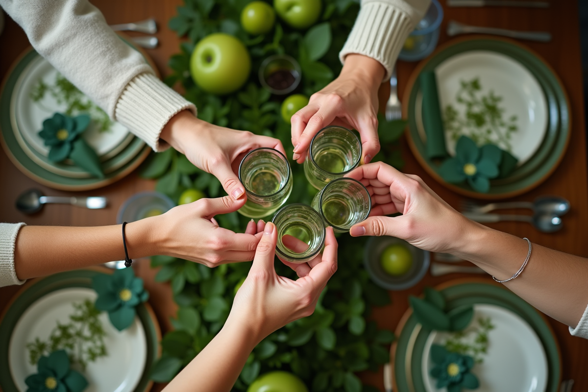 Famille levant des verres pour un toast d