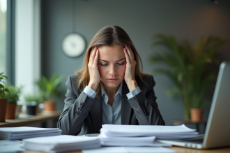 Femme d affaires fatiguée au bureau en stress