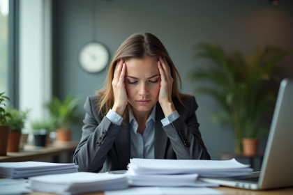Femme d affaires fatiguée au bureau en stress
