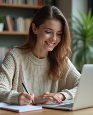 Jeune femme souriante dans un bureau moderne à domicile
