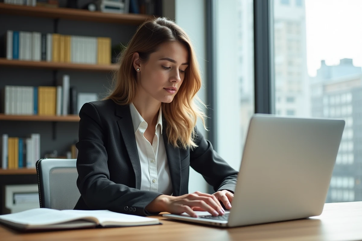 Femme au bureau travaillant sur son ordinateur portable