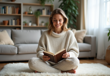 Plaisir à la maison : conseils pour s’épanouir et se détendre Femme d'âge moyen lisant un livre dans un salon chaleureux