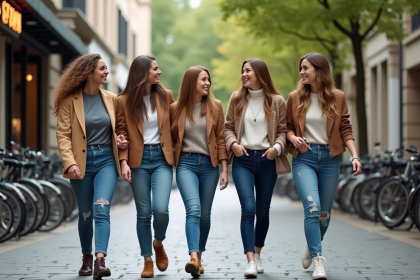 Groupe de femmes dans la ville en promenade