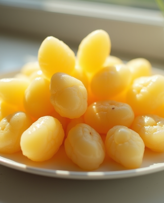 Jujubes et morceaux de jacquier sur une assiette lumineuse