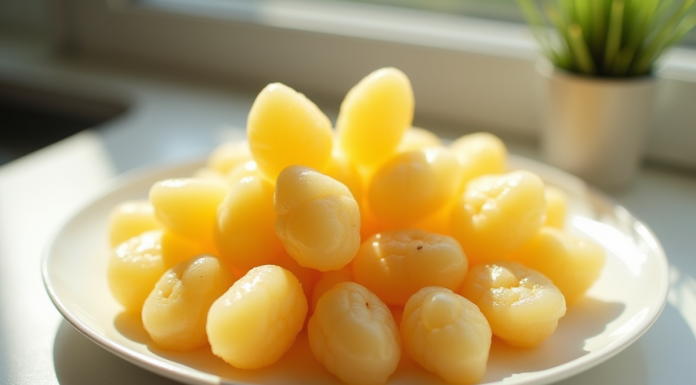Jujubes et morceaux de jacquier sur une assiette lumineuse