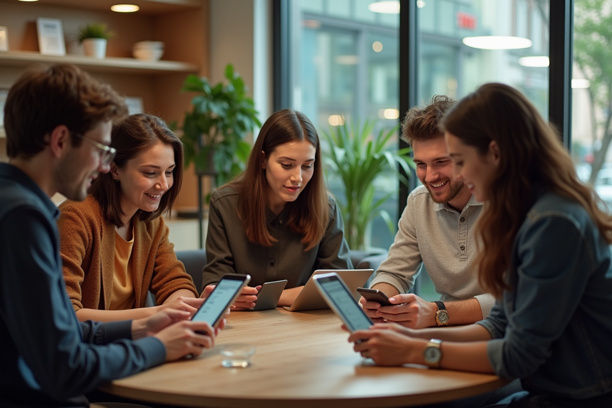 Groupe diversifié de jeunes adultes en coworking