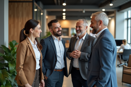 Groupe d'adultes en réunion dans un espace moderne