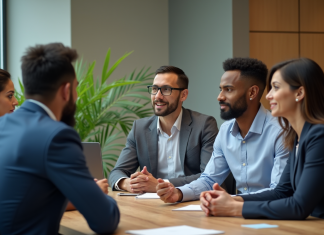 Diversité et inclusion au travail : l’importance expliquée Groupe de professionnels en réunion au bureau
