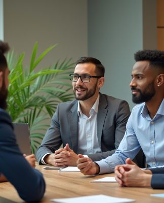 Groupe de professionnels en réunion au bureau