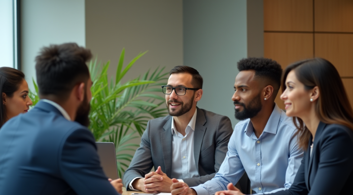 Groupe de professionnels en réunion au bureau