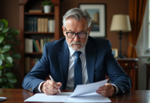 Récupérer son argent SCPI : méthodes et conseils pratiques Homme d'affaires en costume lisant des papiers dans un bureau