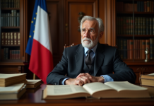 Père de la démocratie: biographie et héritage politique en France Homme age francais en costume dans une salle d'étude