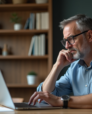 Homme d'âge moyen dans un bureau à domicile en réflexion