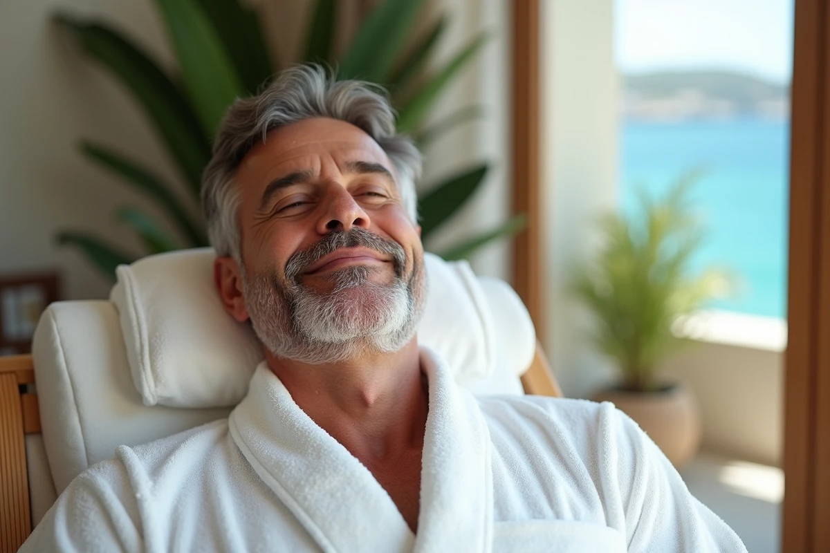 Homme recevant un soin du visage dans un spa moderne