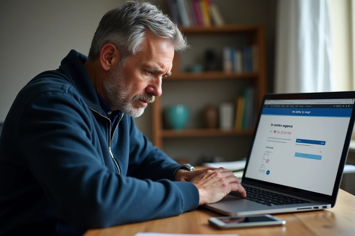 Homme consultant le suivi colis GLS bloqué en agence sur son ordinateur portable