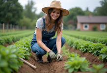 Démarrer un projet d’agriculture : conseils pratiques et étapes clés à suivre Jeune femme en jardinage dans un potager verdoyant