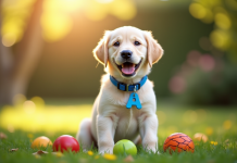 Jeune labrador joyeux dans le jardin ensoleille