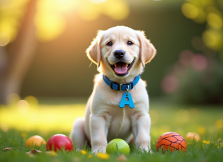 Jeune labrador joyeux dans le jardin ensoleille