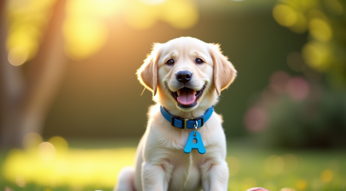 Jeune labrador joyeux dans le jardin ensoleille