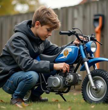 Comment accroître la vitesse maximale de votre Piwi 50 ? Jeune garçon ajustant le carburateur d'une moto Yamaha Piwi 50 en extérieur