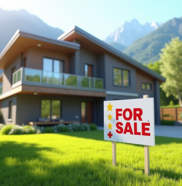 Impôt sur maison secondaire : comment gérer fiscalité ? Maison moderne à vendre avec jardin ensoleillé et montagnes