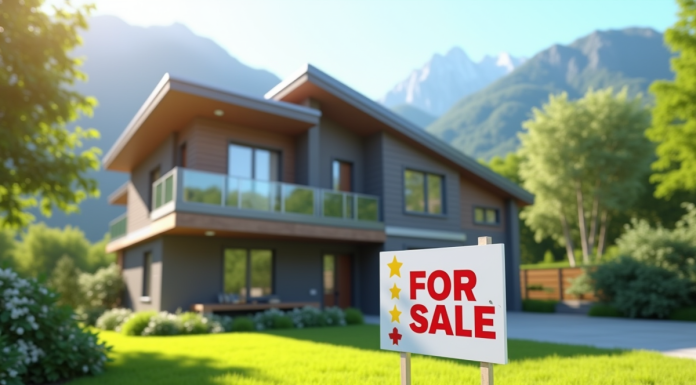 Maison moderne à vendre avec jardin ensoleillé et montagnes