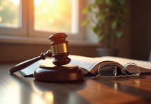 Marteau de juge et livre de droit civil sur un bureau