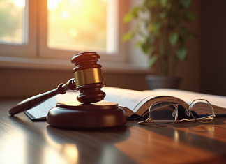 Marteau de juge et livre de droit civil sur un bureau