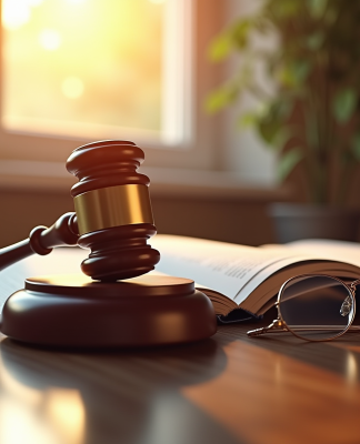 Marteau de juge et livre de droit civil sur un bureau