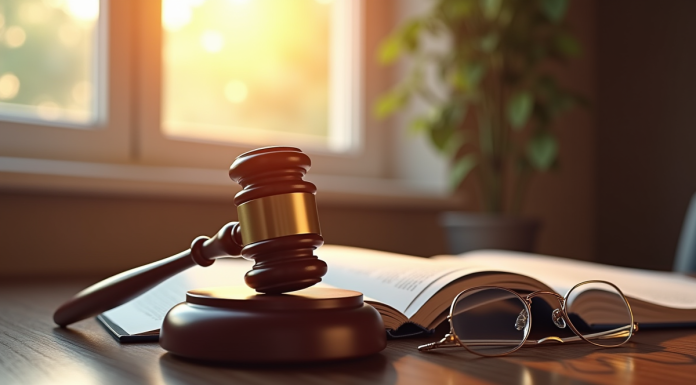 Marteau de juge et livre de droit civil sur un bureau