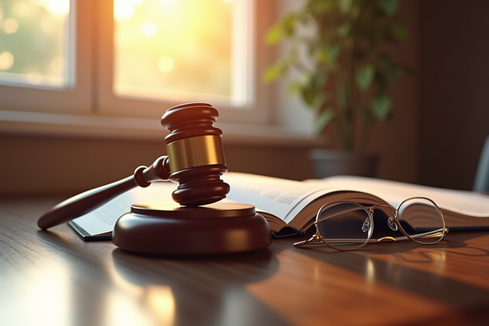 marteau-de-juge-livre-droit Marteau de juge et livre de droit civil sur un bureau