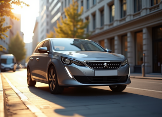 L’impact de la Peugeot 308 de 2021 sur l’industrie automobile Peugeot 308 2021 en ville en journée avec reflets lumineux