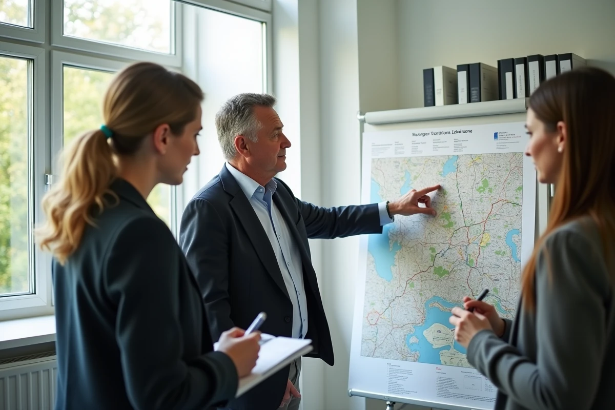 Officiel municipal pointant une carte de Rennes