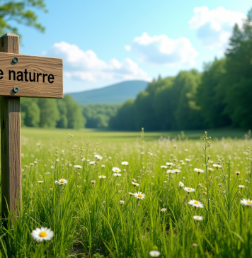 Terrain classé zone naturelle : passer en zone constructible en pratique Prairie verte avec fleurs sauvages et panneau naturel