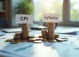 IPC vs inflation : quelle est la différence ? Comprendre et distinguer Deux tas de pièces avec CPI et Inflation sur une table lumineuse