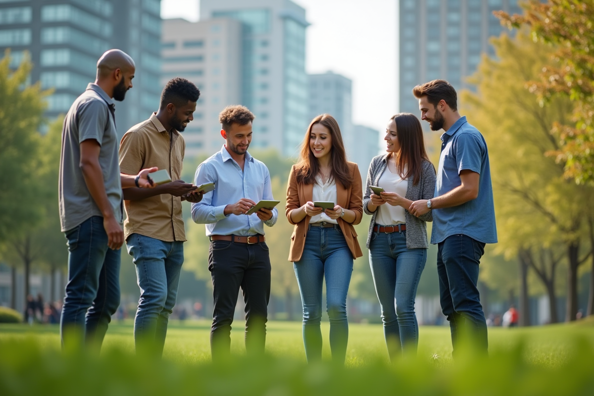 Équipe diversifiée lors d une activité en plein air